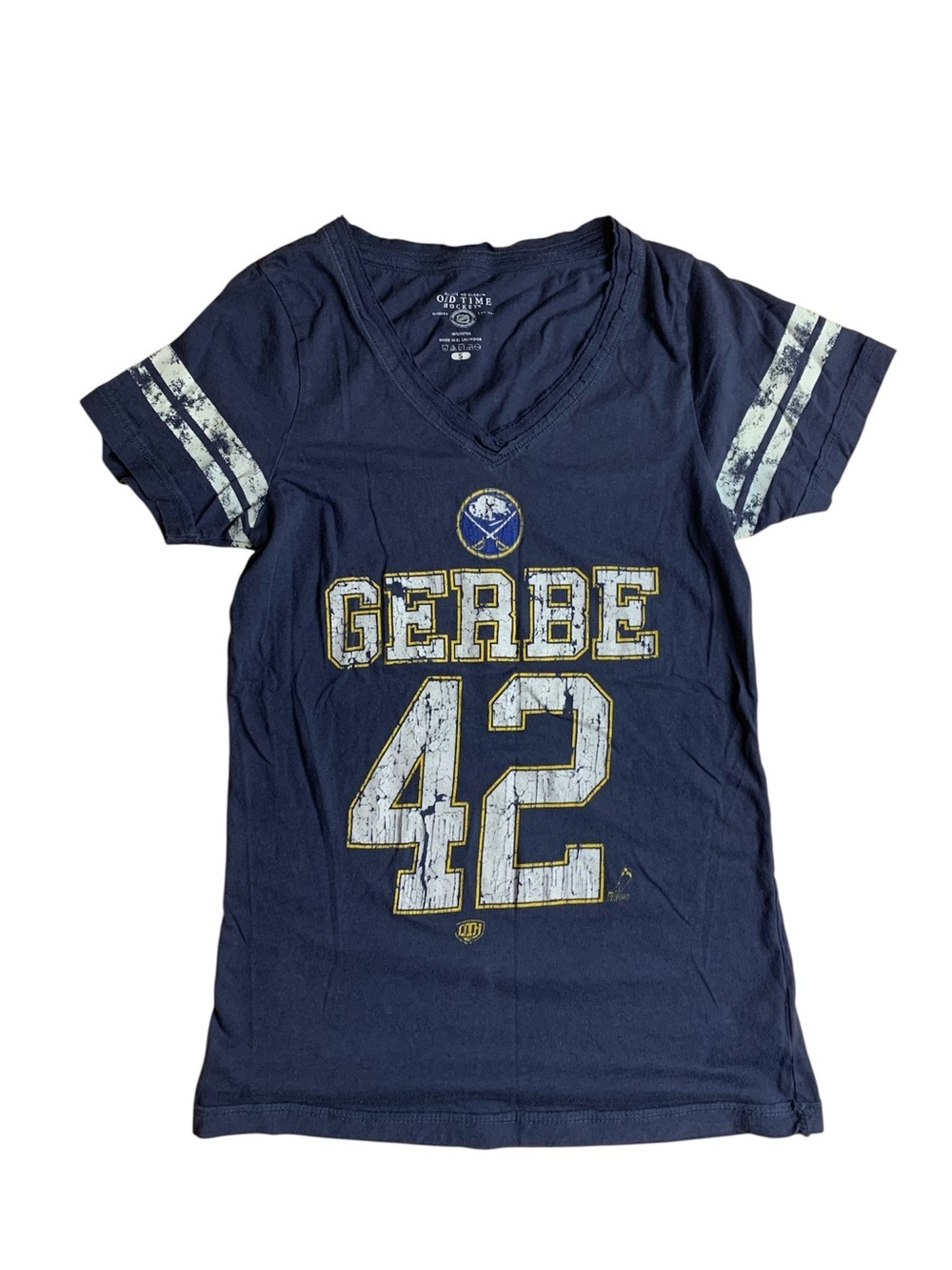 Old Time Hockey Buffalo Sabres Nathan Gerbe #42 V-Neck Tee Shirt Small Navy